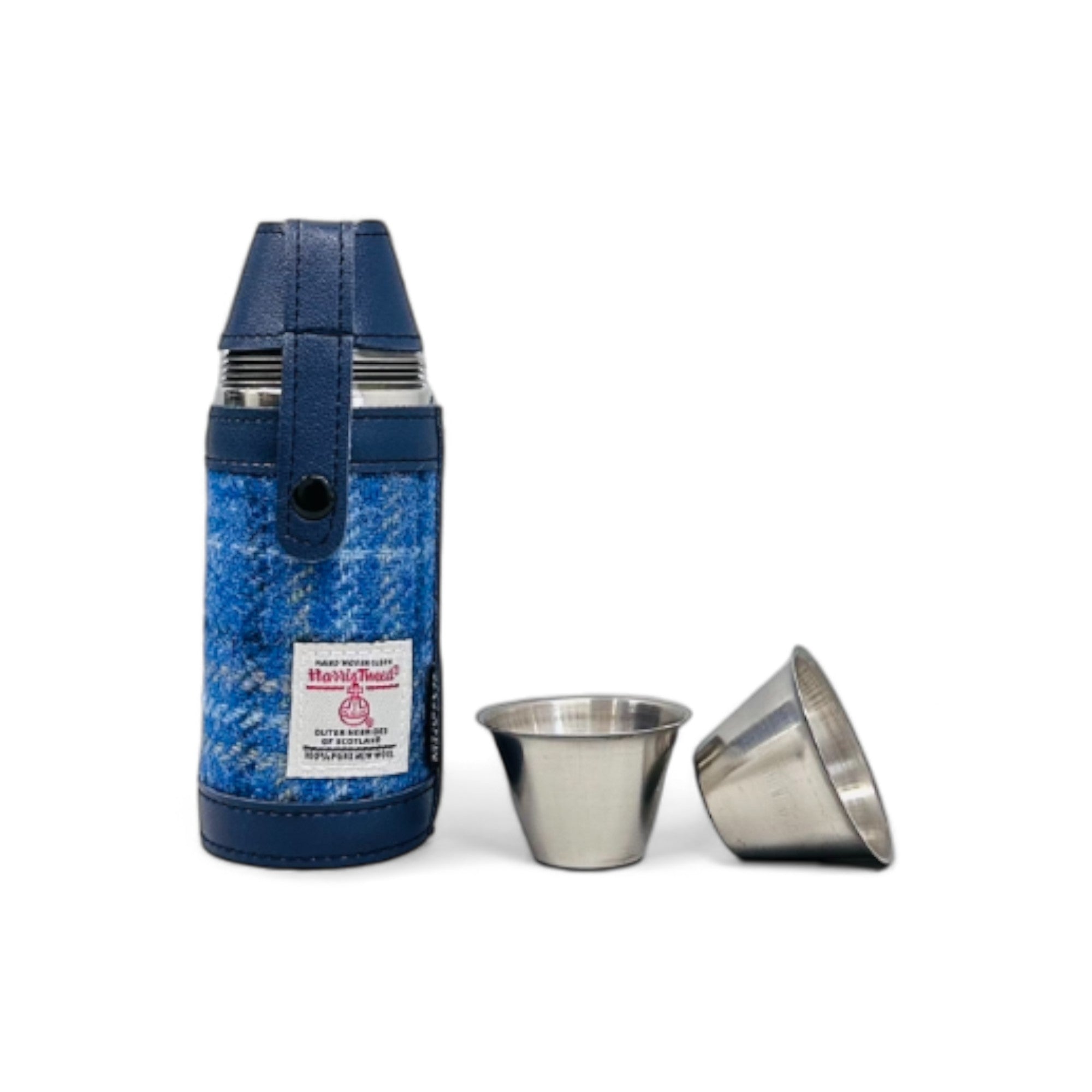 Harris Tweed Compact Hunting Flask - Light Blue Check - 8oz