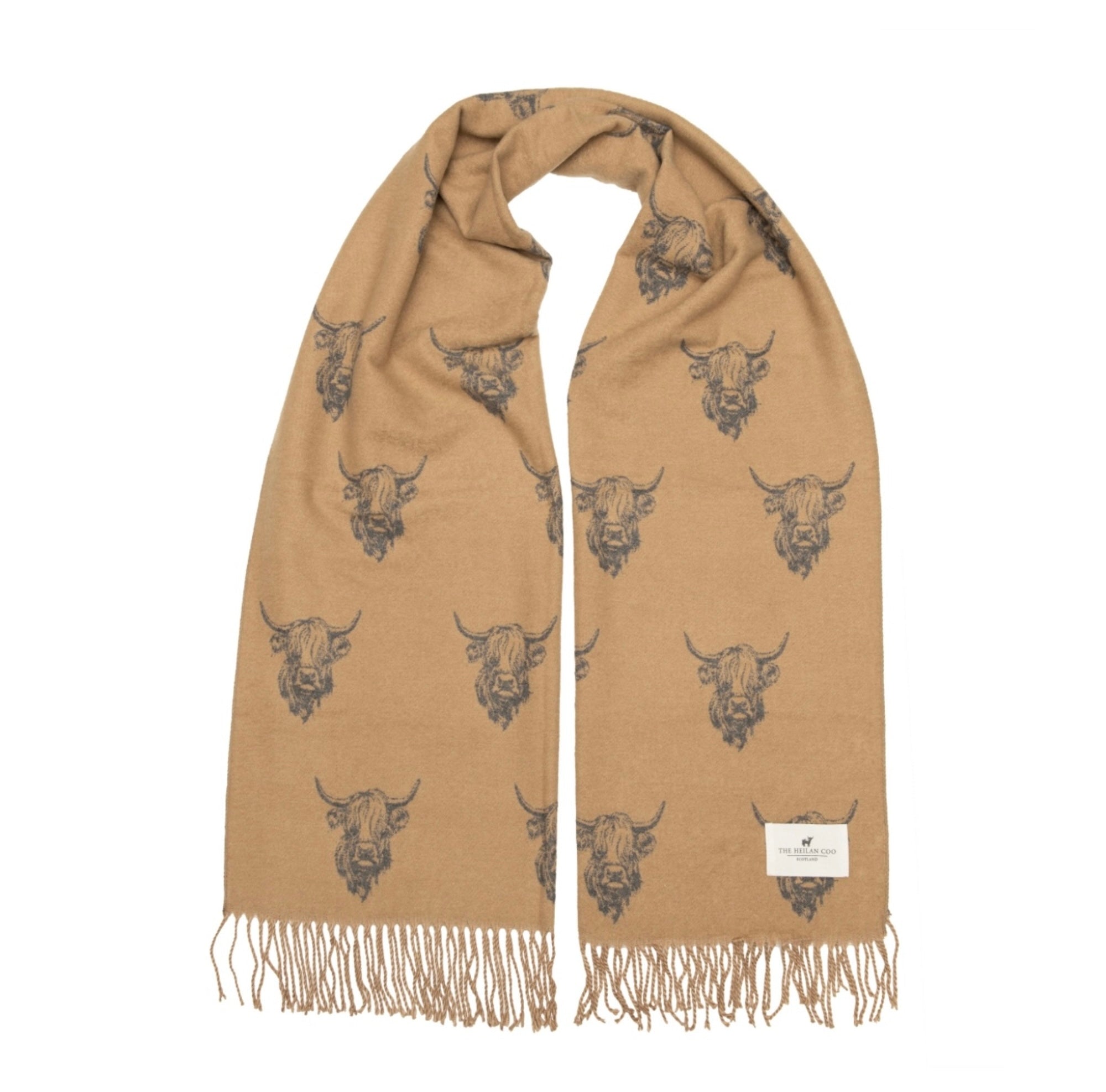 Heilan Coo Multi Super Soft Scarf - Camel/Grey