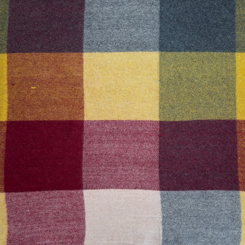 Recycled Wool Lifestyle Blanket - Yellow/Red/Grey Check