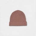 Dark Brown/Pink neutral tone ribbed cashmere beanie.