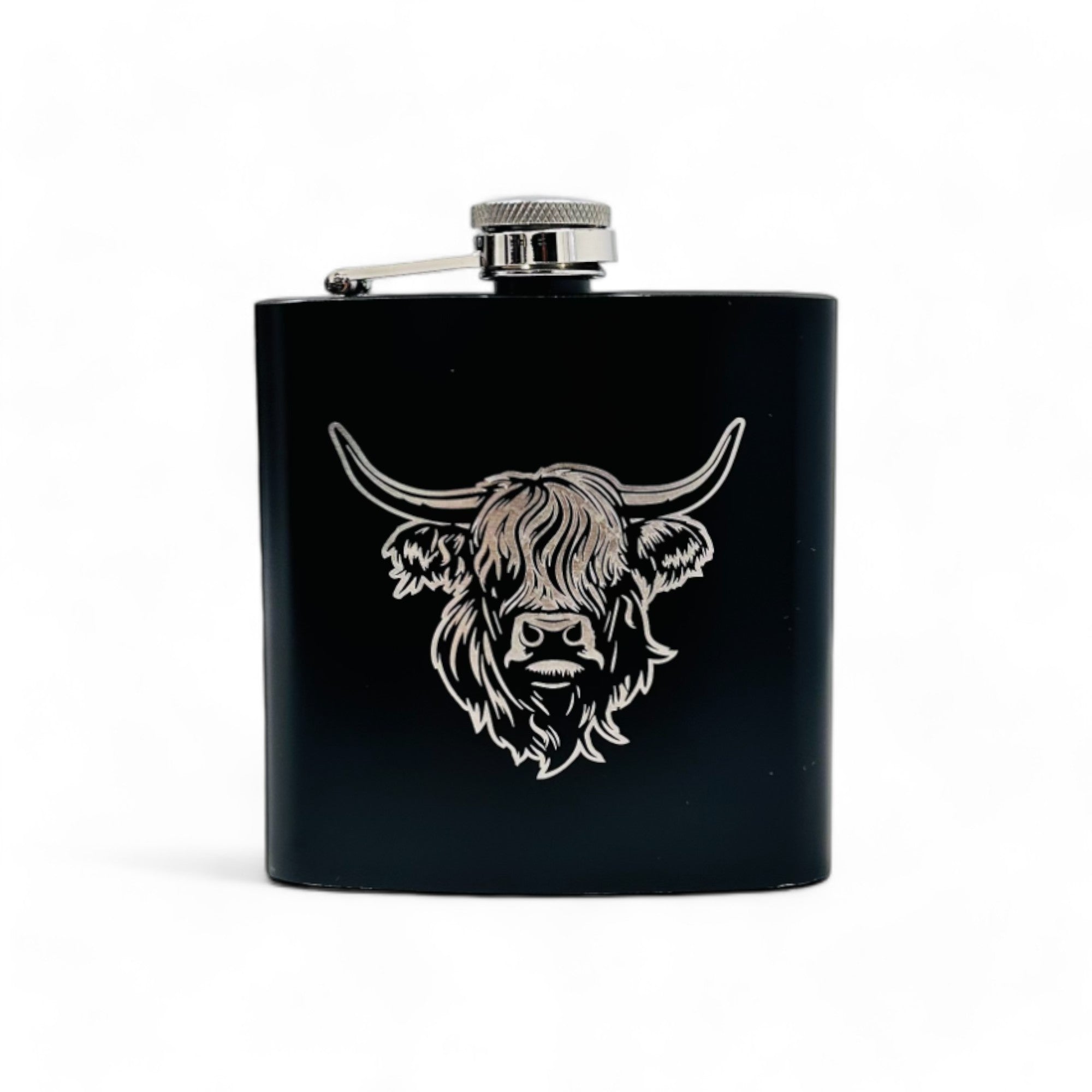 Heilan Coo Laser Print Hip Flask - Black & Silver