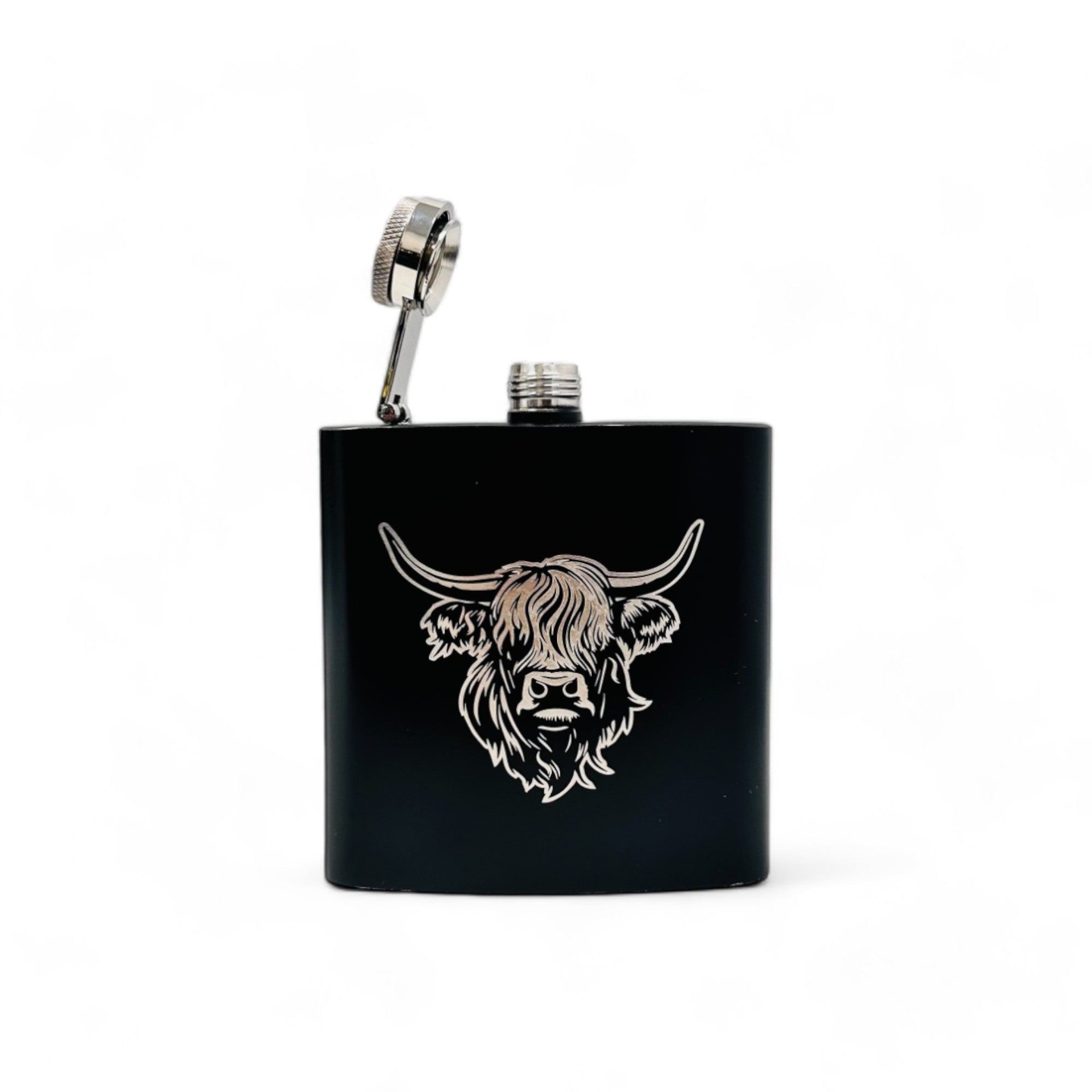 Heilan Coo Laser Print Hip Flask - Black & Silver