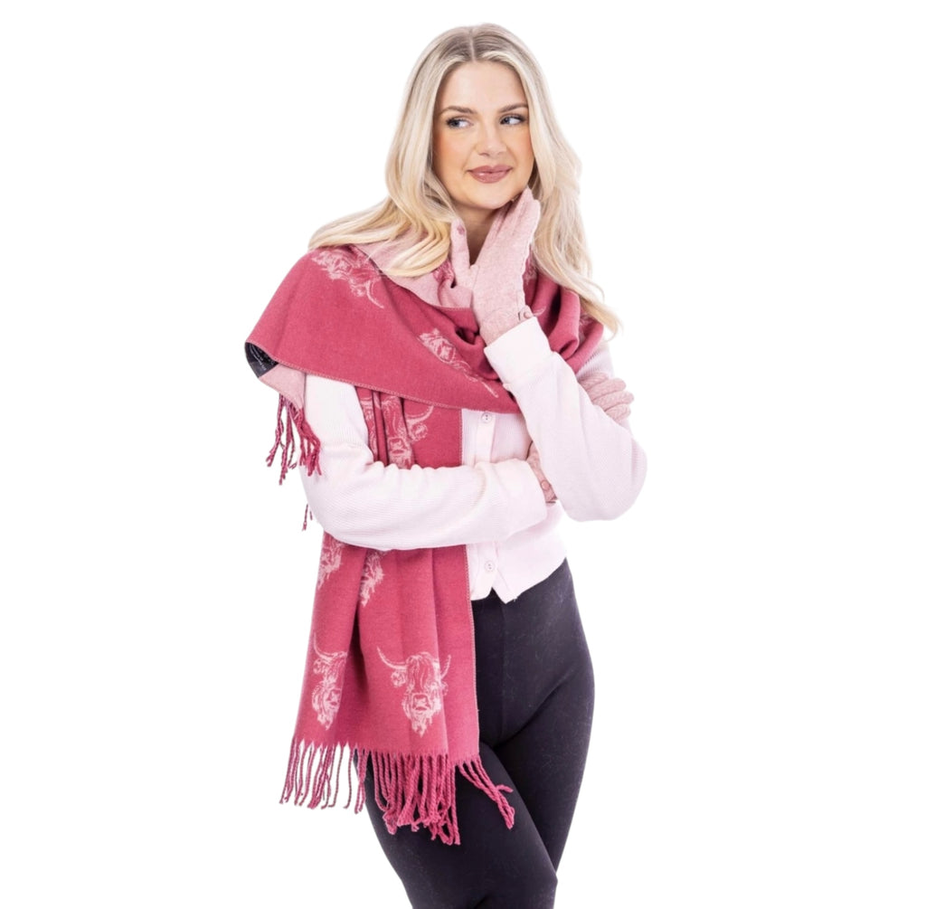 Heilan Coo Multi Super Soft Scarf - Damson/Pale Rose