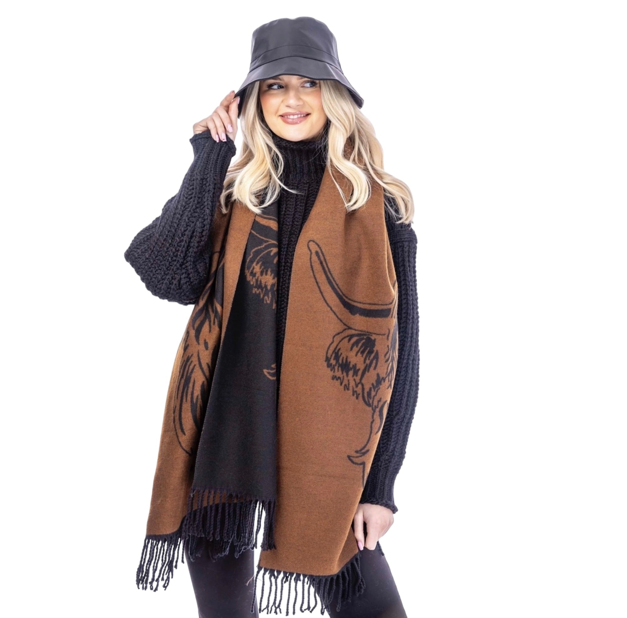 Heilan Coo Super Soft Scarf - Black/Rust