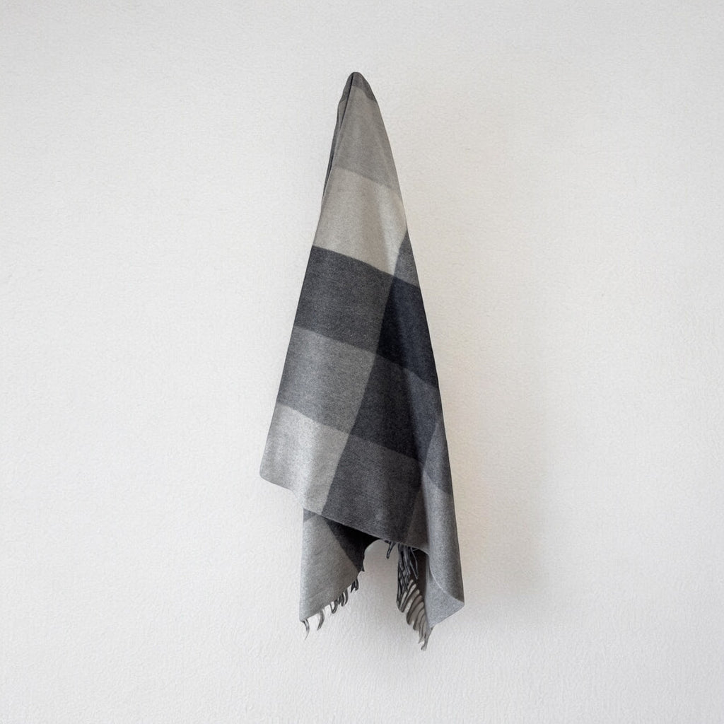 Recycled Wool Lifestyle Blanket - Stone Grey Check