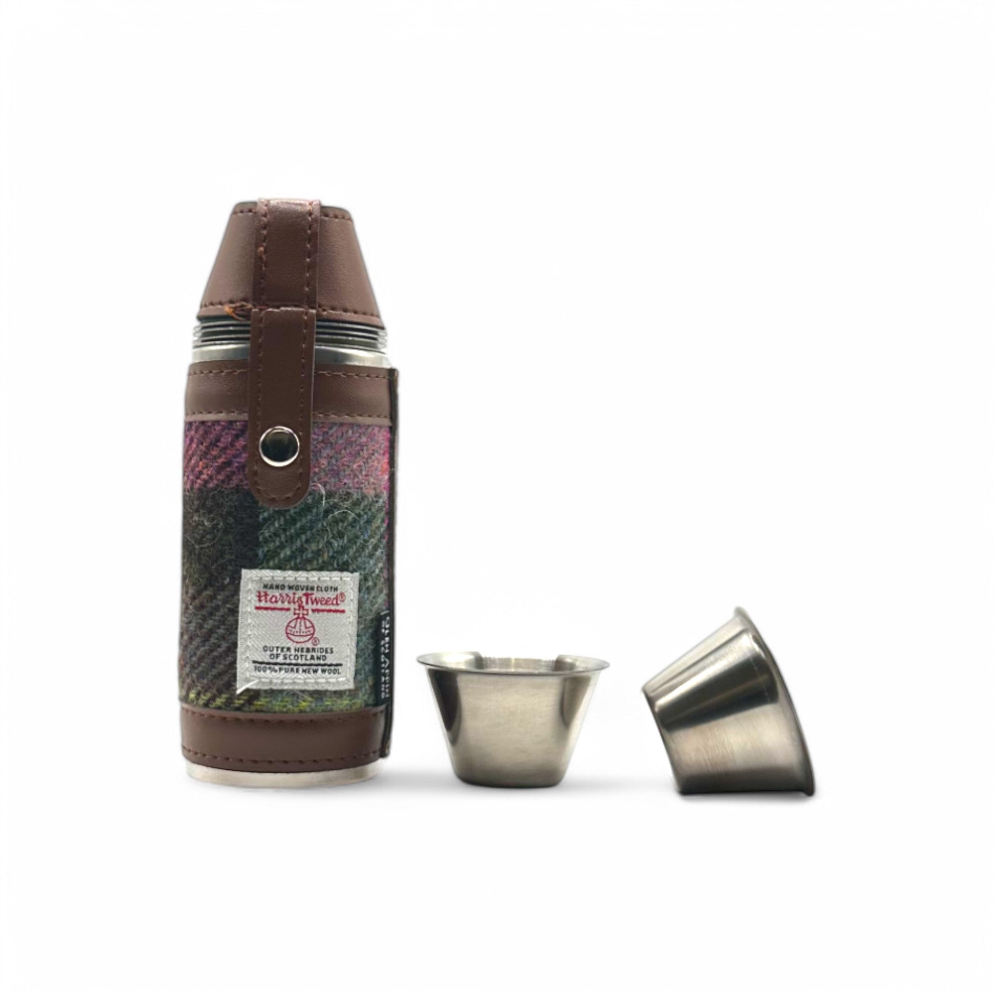Harris Tweed Compact Hunting Flask - Brown/Pink - 8oz