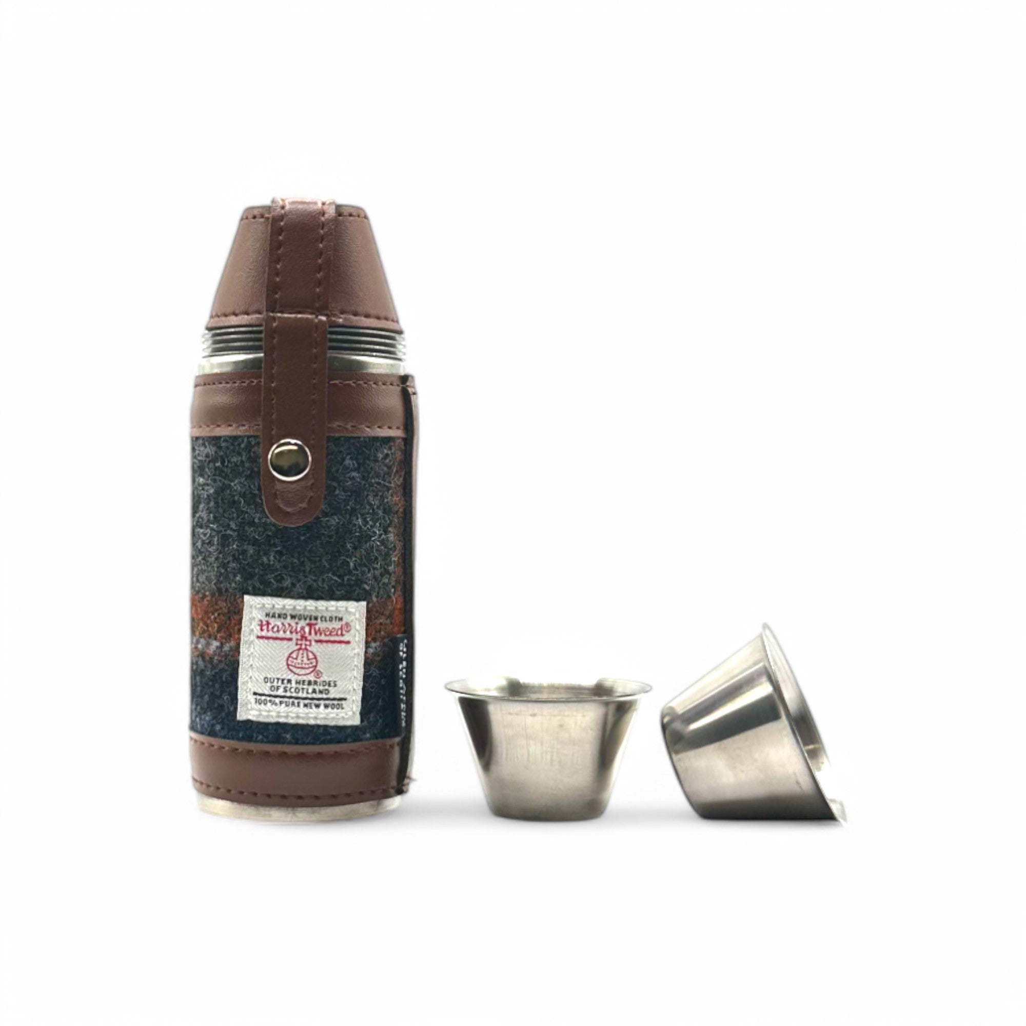 Harris Tweed Compact Hunting Flask - Grey/Orange - 8oz