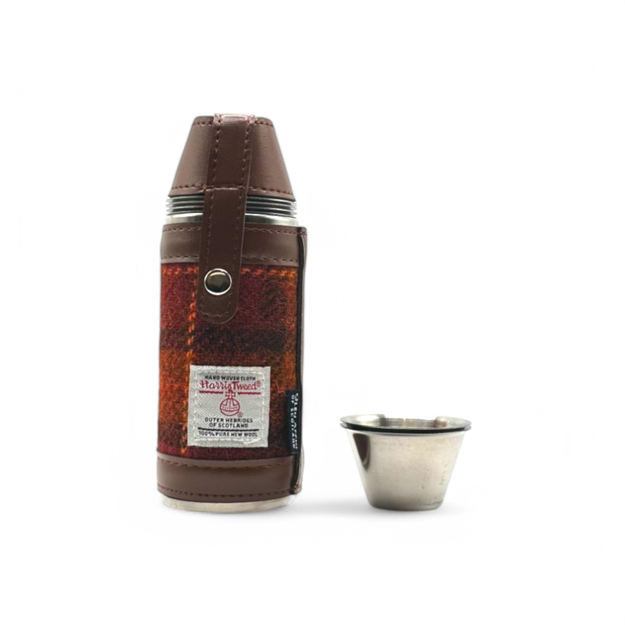Harris Tweed Compact Hunting Flask - Orange - 8oz