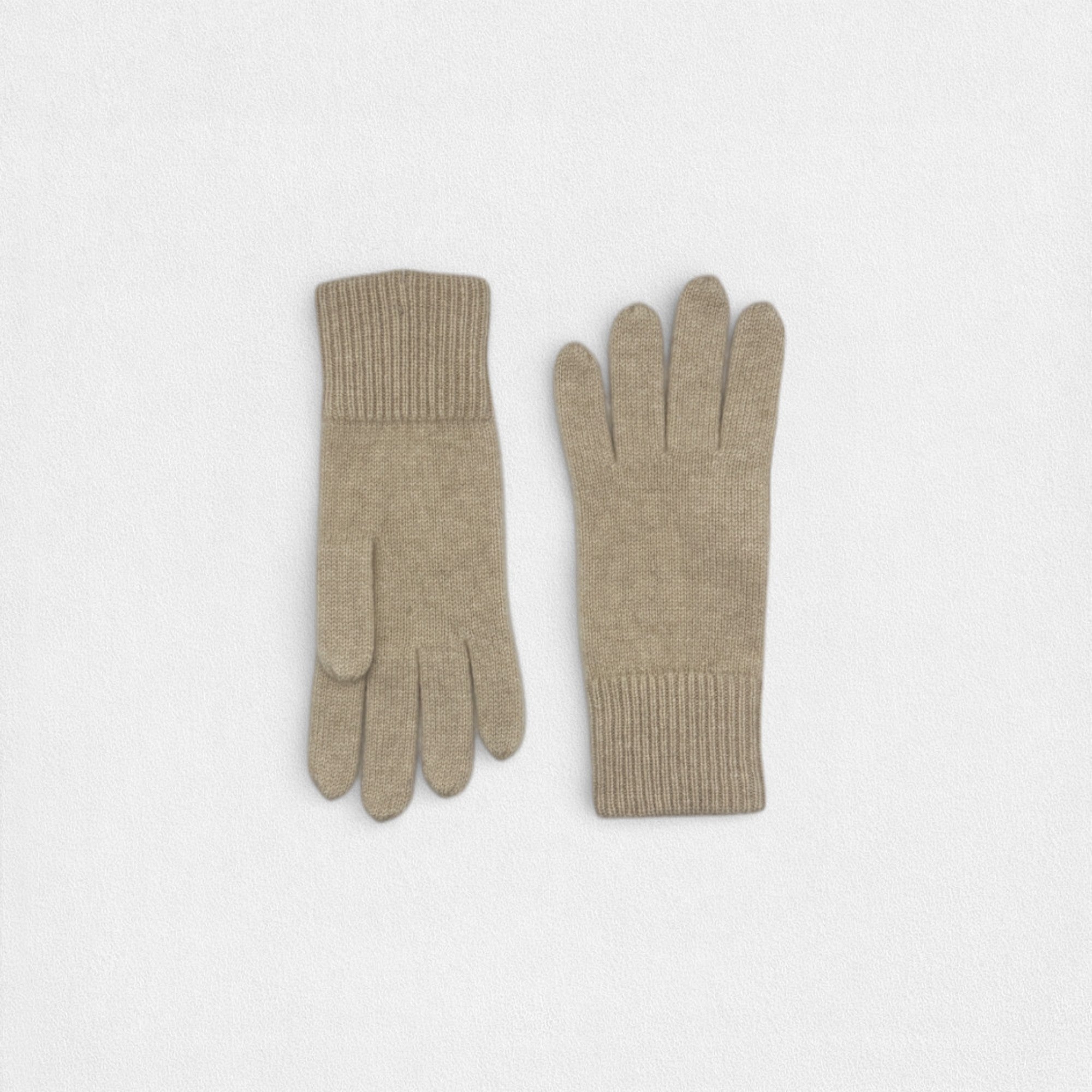 Pair of beige gloves on a white background