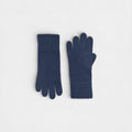Navy 100% cashmere gloves a white background.