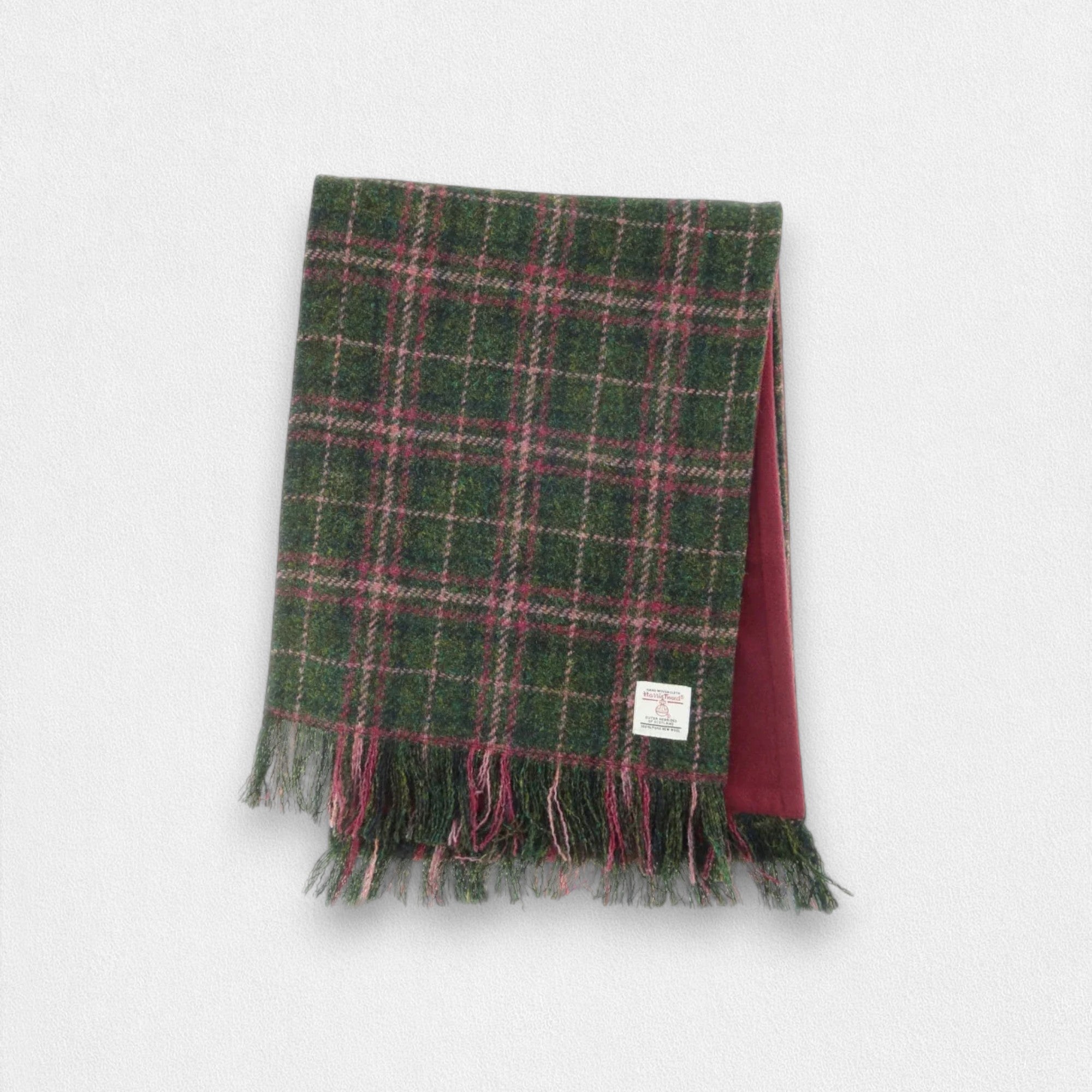 Harris Tweed Scarf - Green and Plum Check