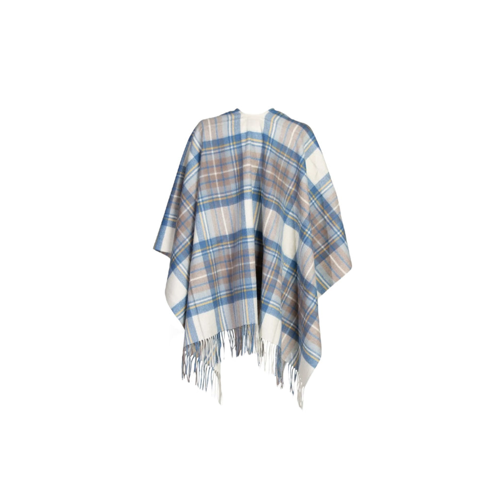 100% Lambswool Tartan Cape - Stewart Muted Blue