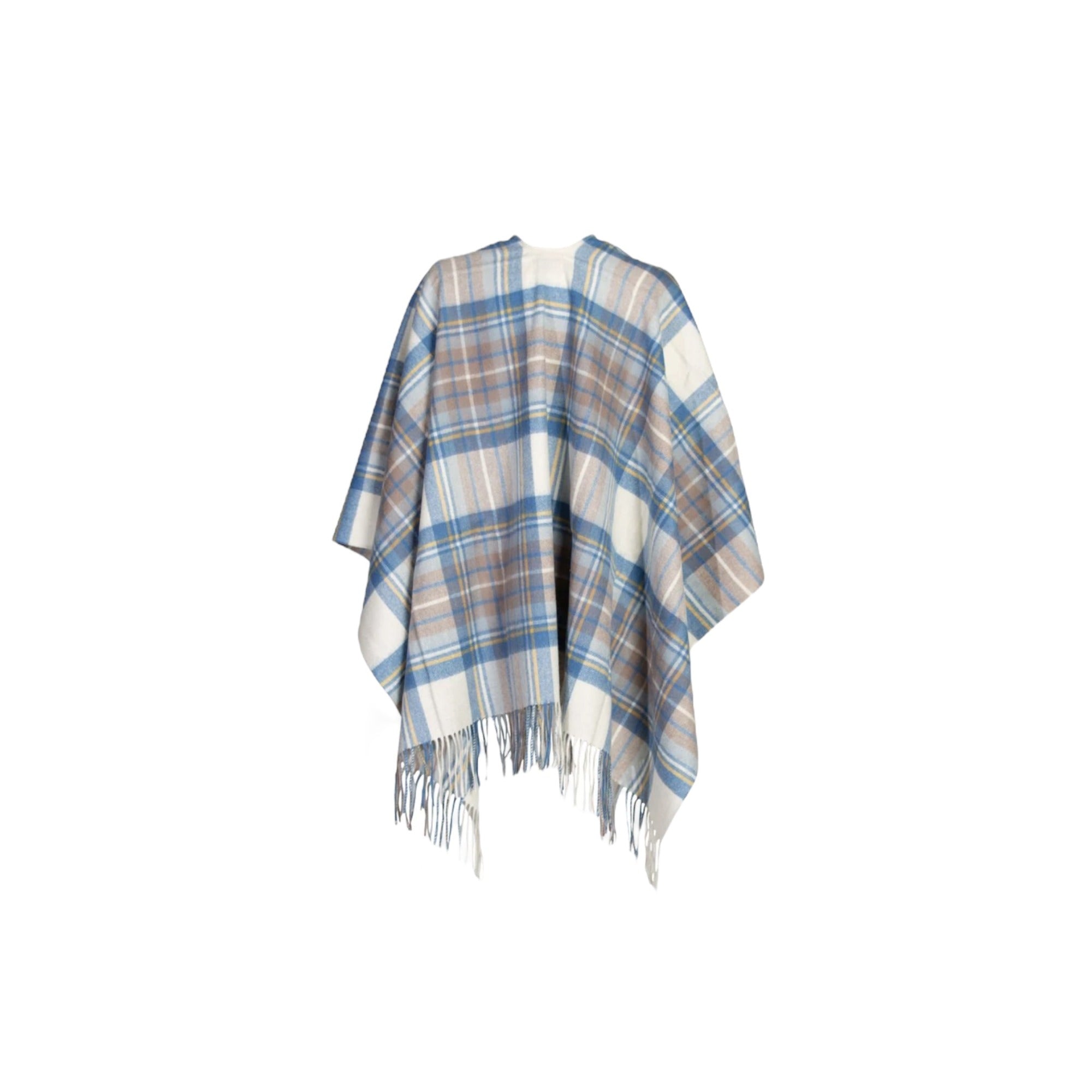 100% Lambswool Tartan Cape - Stewart Muted Blue