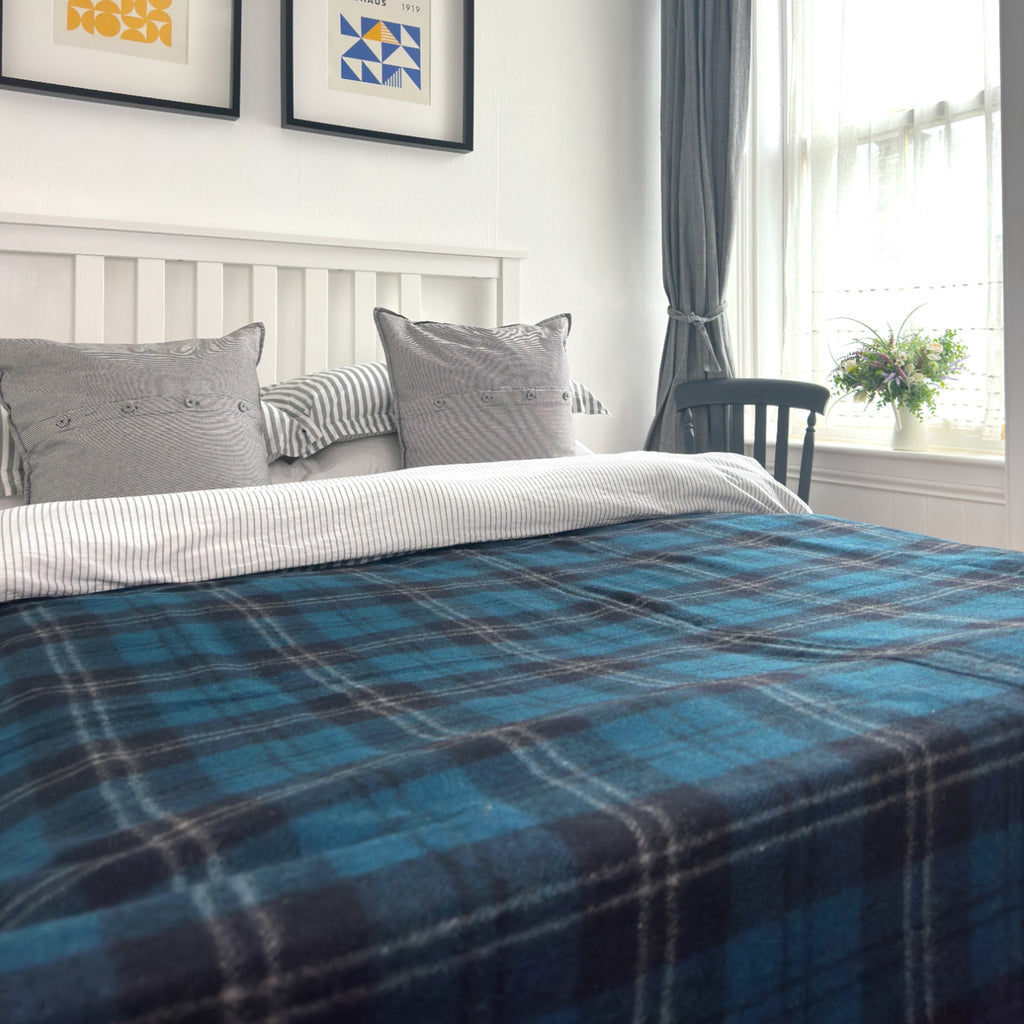 Ramsay Blue - 100% Recycled Wool Tartan King Size Blanket