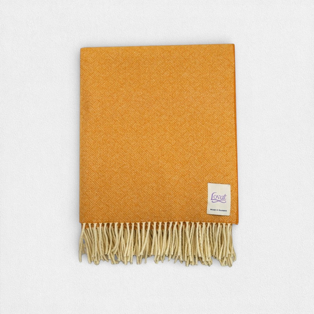 100% Lambswool Diamond Border Blanket - Harvest Yellow
